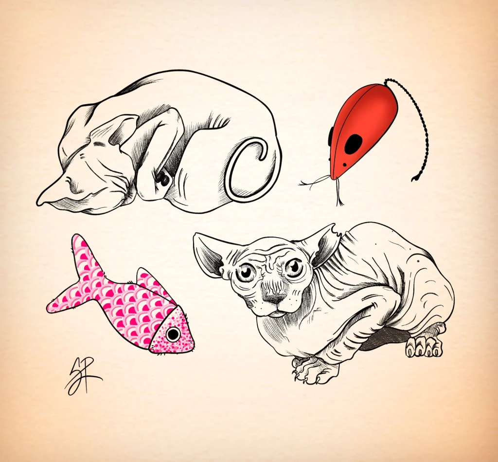 Cat-kitty-fineline-illustrative-